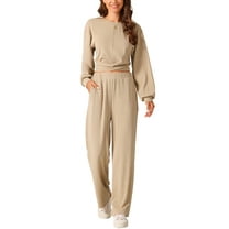 INSPIRE CHIC Women's Two Piece Outfits Sweatsuit Set Front Cropped Sweatshirt Wide Leg Sweatpant Tracksuit Lounge Sets
