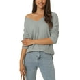 thumbnail image 1 of INSPIRE CHIC Women's V Neck Waffle Knit Long Sleeve Loose Casual Lightweight Pullover L Grey, 1 of 6
