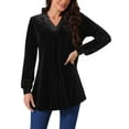 thumbnail image 1 of INSPIRE CHIC Women's Velvet Top V Neck Long Sleeve Casual Loose Fit Blouse T-Shirt S Black, 1 of 5