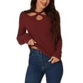 thumbnail image 1 of INSPIRE CHIC Women's Winter Long Sleeve Ribbed Knitted Tops Casual Cut Out Pullover Sweater S Red, 1 of 5