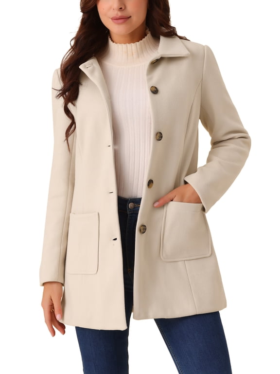 Women's Winter Overcoat Mid-Length Notch Lapel Single-Breasted Peacoat XL Beige
