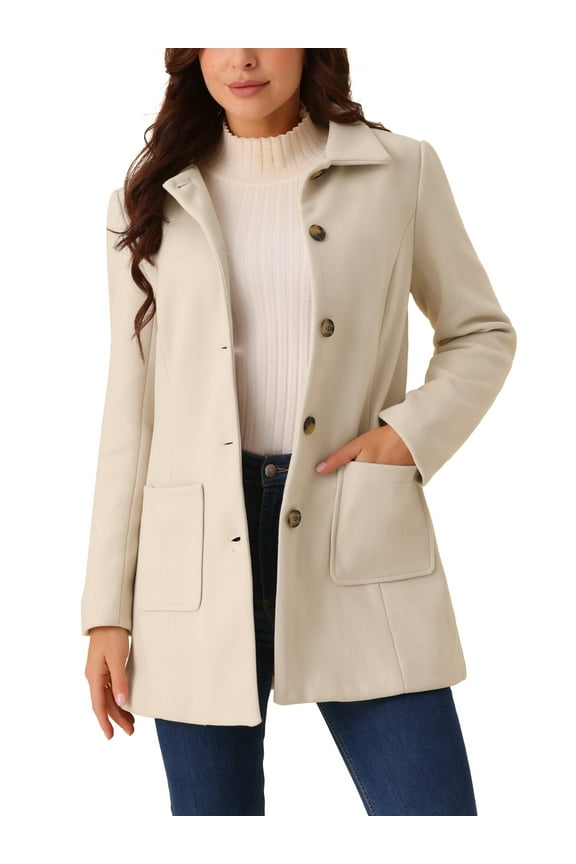 Women's Winter Overcoat Mid-Length Notch Lapel Single-Breasted Peacoat L Beige