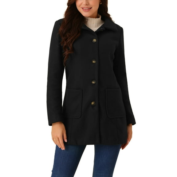 INSPIRE CHIC Women's Winter Overcoat Mid-Length Notch Lapel Single-Breasted Peacoat XL Black