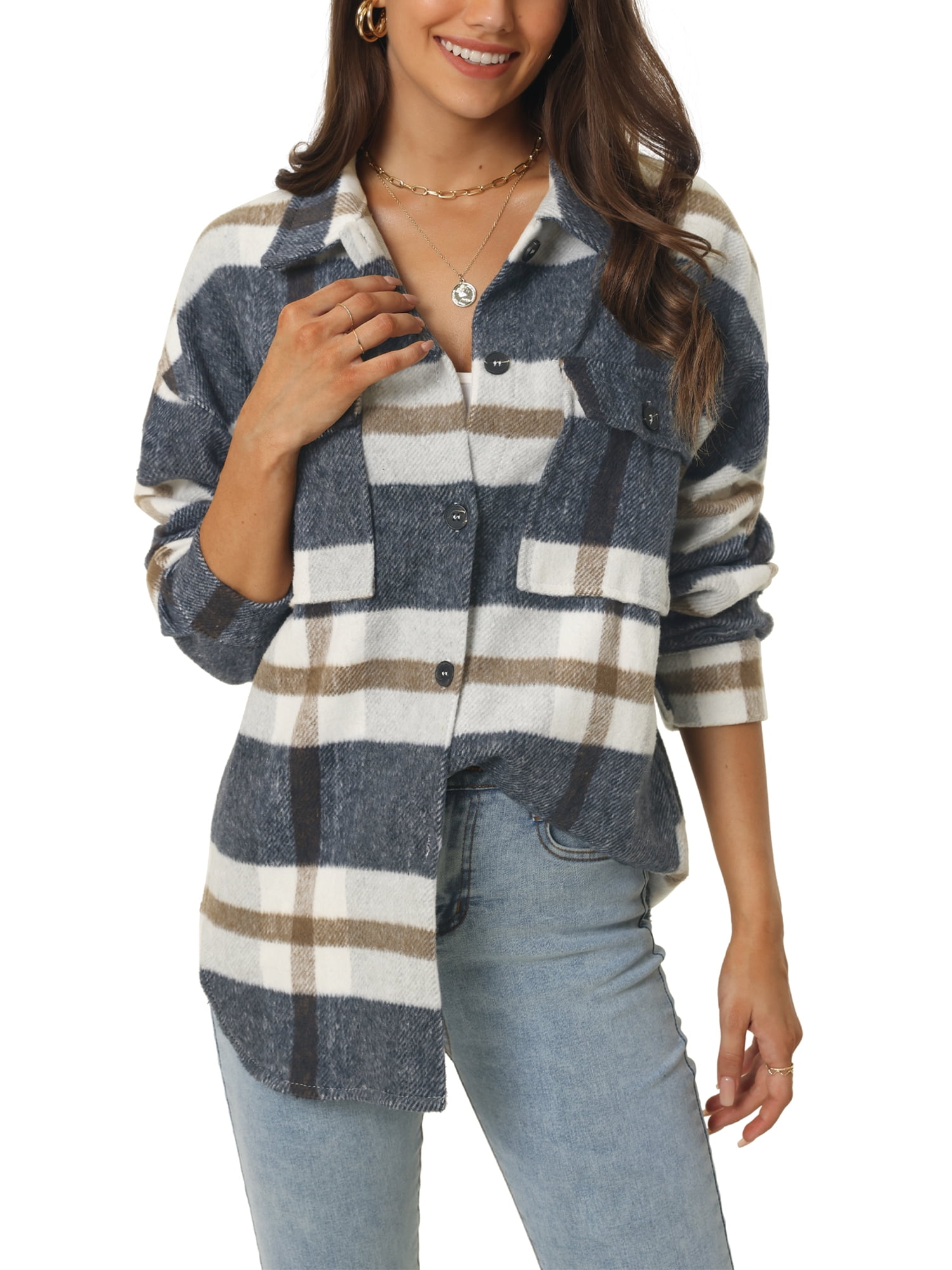 Pre-Order Pink Plaid Color Block Buttoned Long Sleeve Jacket with Pocket