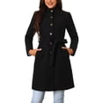 thumbnail image 1 of INSPIRE CHIC Womens' Fall Winter Button Front Closure Mock Neck Woolen Coat with Pockets Black L, 1 of 5