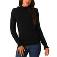 thumbnail image 1 of INSPIRE CHIC Women's' Fall Winter Mock Neck Long Sleeve Fluffy Cuff Casual Slim Fit Sweater Top L Black, 1 of 5