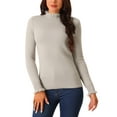thumbnail image 1 of INSPIRE CHIC Women's' Fall Winter Mock Neck Long Sleeve Fluffy Cuff Casual Slim Fit Sweater Top L Grey, 1 of 5