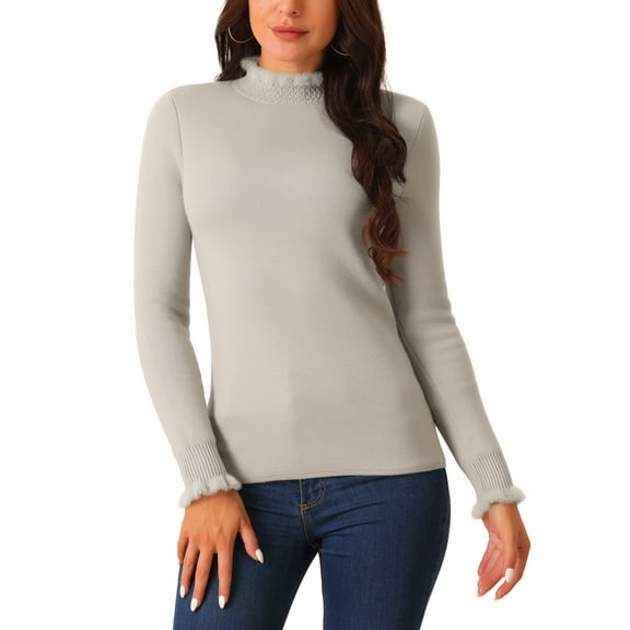 INSPIRE CHIC Women's' Fall Winter Mock Neck Long Sleeve Fluffy Cuff Casual Slim Fit Sweater Top XL Grey