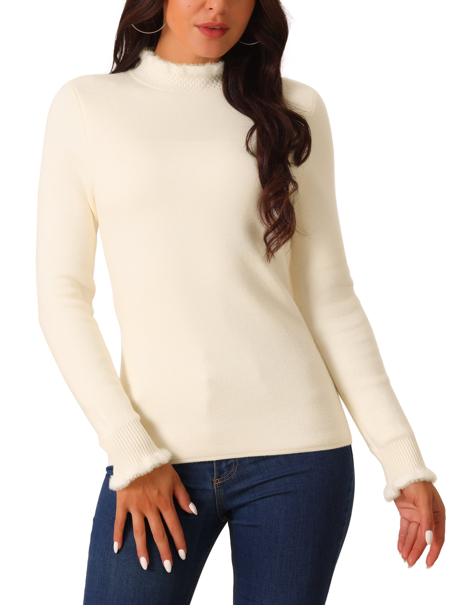 Perfee Mock Neck Dropped Shoulder Long Sleeve Sweater