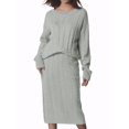 thumbnail image 1 of INSPIRE CHIC Womens' Fall Winter Roundneck Sweater Two Piece Outfit Midi Skirts with Pockets Lounge Set L Grey, 1 of 6