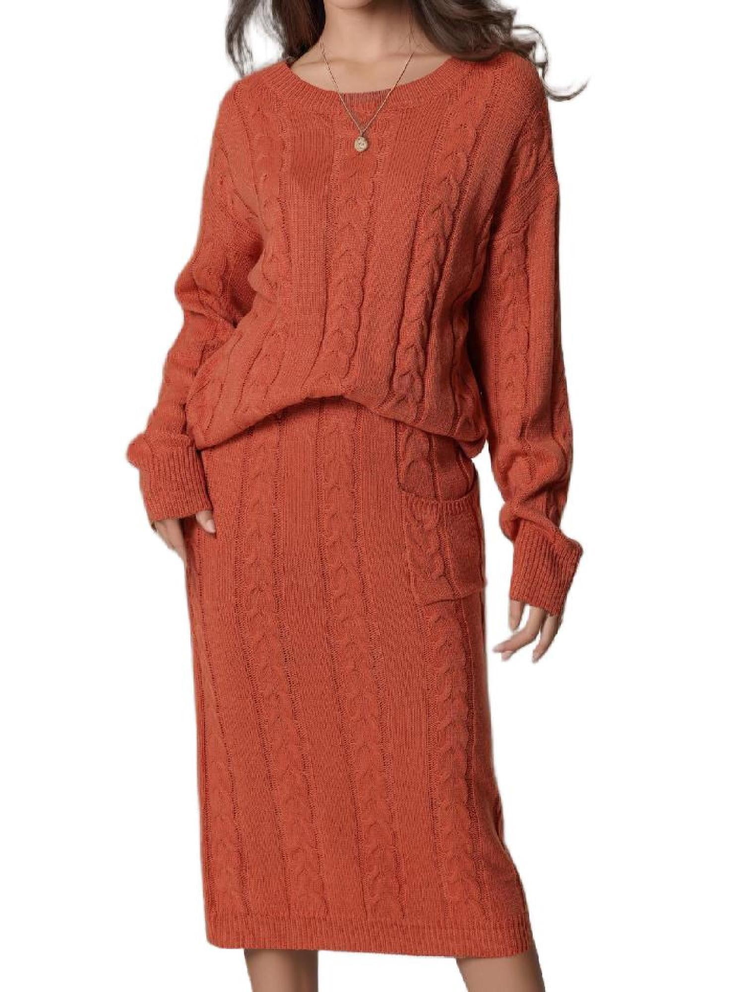 Round Neck Dropped Shoulder Top and Midi Skirt Sweater Set