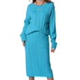 thumbnail image 1 of INSPIRE CHIC Womens' Fall Winter Roundneck Sweater Two Piece Outfit Midi Skirts with Pockets Lounge Set XL Blue, 1 of 6