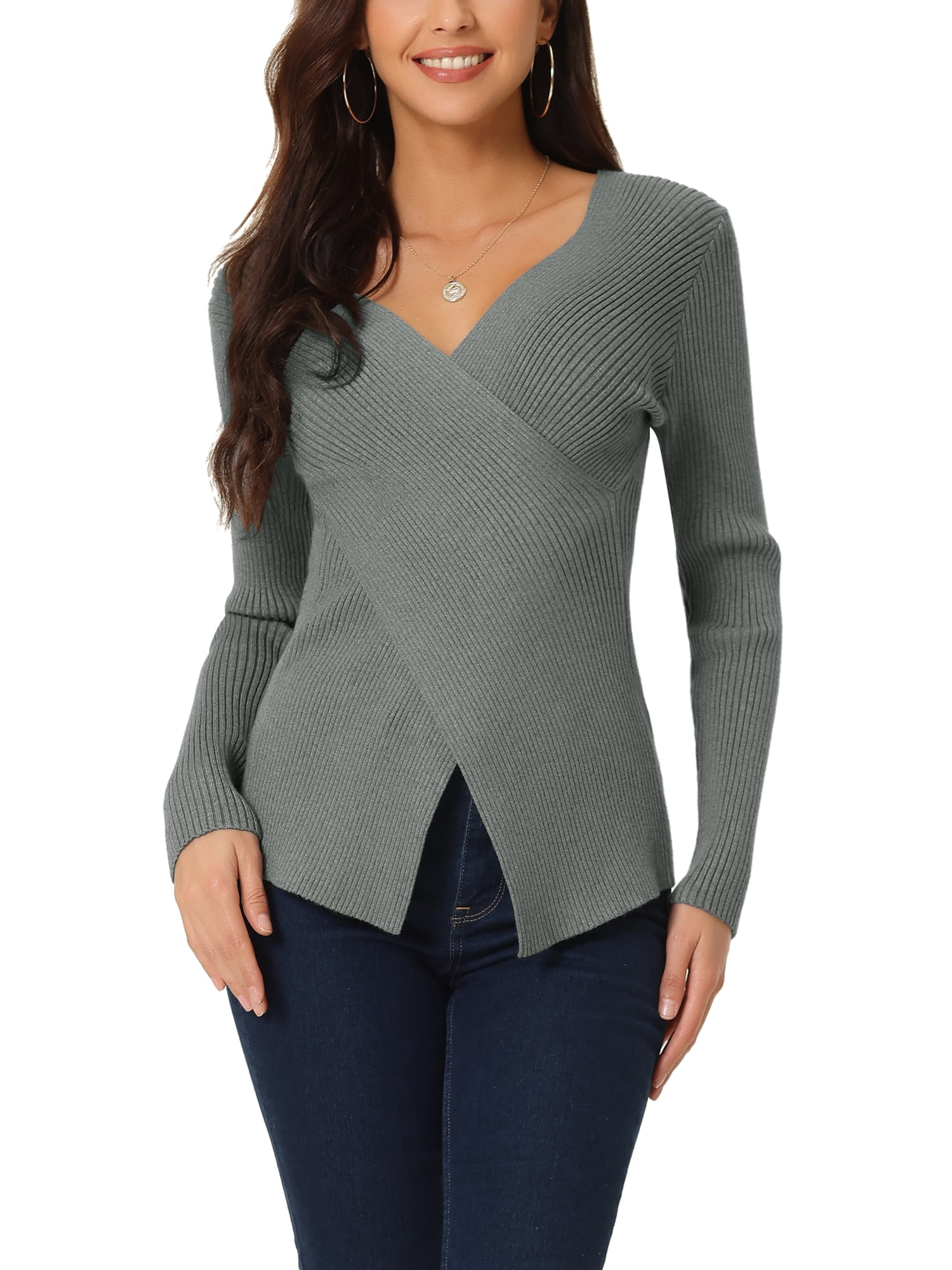 INSPIRE CHIC Womens' Fall Winter V Neck Wrap Long Sleeve Casual