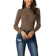 thumbnail image 1 of INSPIRE CHIC Seta T Women's' High Neck Ruched Front Puff Long Sleeve Casual Sweater S Brown, 1 of 6