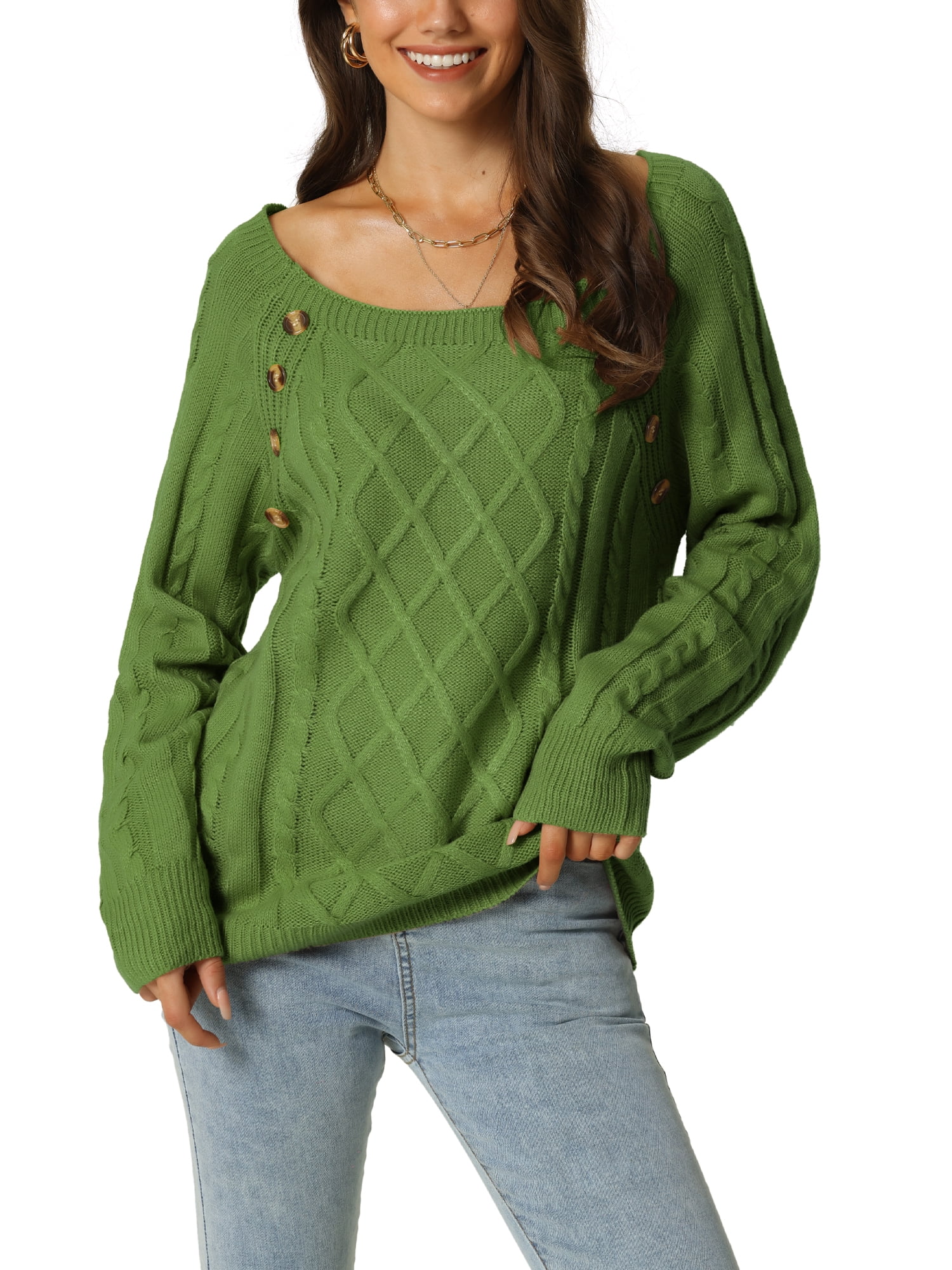 INSPIRE CHIC Womens' Round Neck Long Sleeve Button Decor Casual Sweater ...