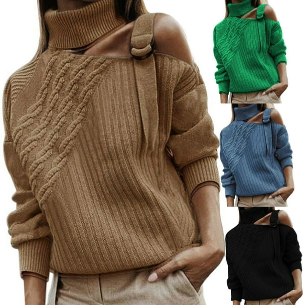 Setben Women Sweater Turtleneck Solid Color One shoulder Cut Out Spring Sweater for Daily Wear Black XL Walmart Business Supplies