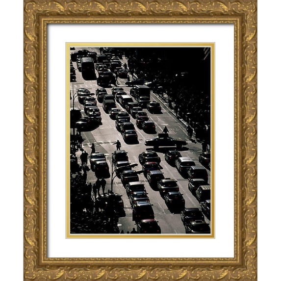Setboun, Michel 12x14 Gold Ornate Wood Framed with Double Matting Museum Art Print Titled - 5eme Avenue, Manhattan
