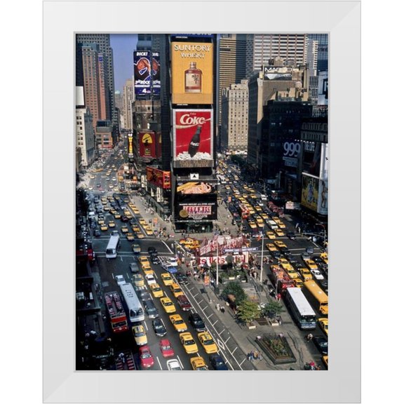 Setboun, Michel 12x14 White Modern Wood Framed Museum Art Print Titled - Traffic in Times Square, NYC