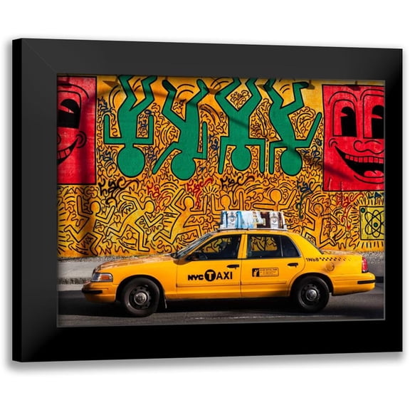 Setboun, Michel 14x12 Black Modern Framed Museum Art Print Titled - Taxi and mural painting, NYC
