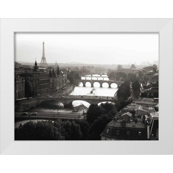 Setboun, Michel 14x12 White Modern Wood Framed Museum Art Print Titled - Bridges over the Seine river, Paris