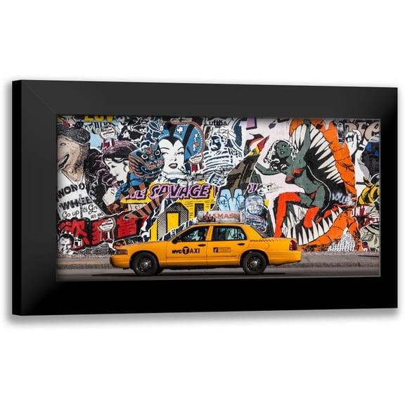 Setboun, Michel 14x9 Black Modern Framed Museum Art Print Titled - Taxi and mural painting in Soho, NYC