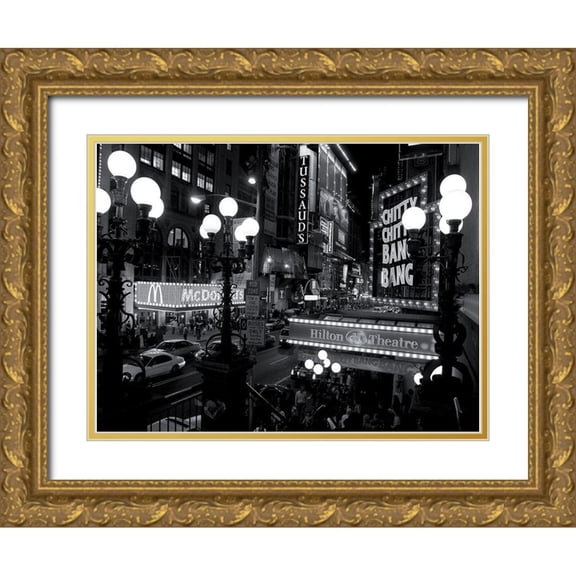 Setboun, Michel 24x19 Gold Ornate Wood Framed with Double Matting Museum Art Print Titled - 42nd Street Theater District