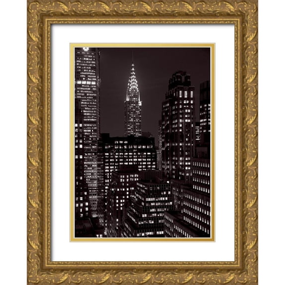 Setboun, Michel 24x32 Gold Ornate Wood Framed with Double Matting Museum Art Print Titled - Le Chrysler Building la nuit, Manhattan