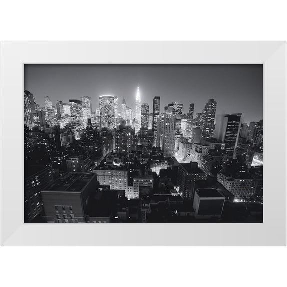 Setboun, Michel 32x23 White Modern Wood Framed Museum Art Print Titled - Chrysler Building Manhattan Night, NandB