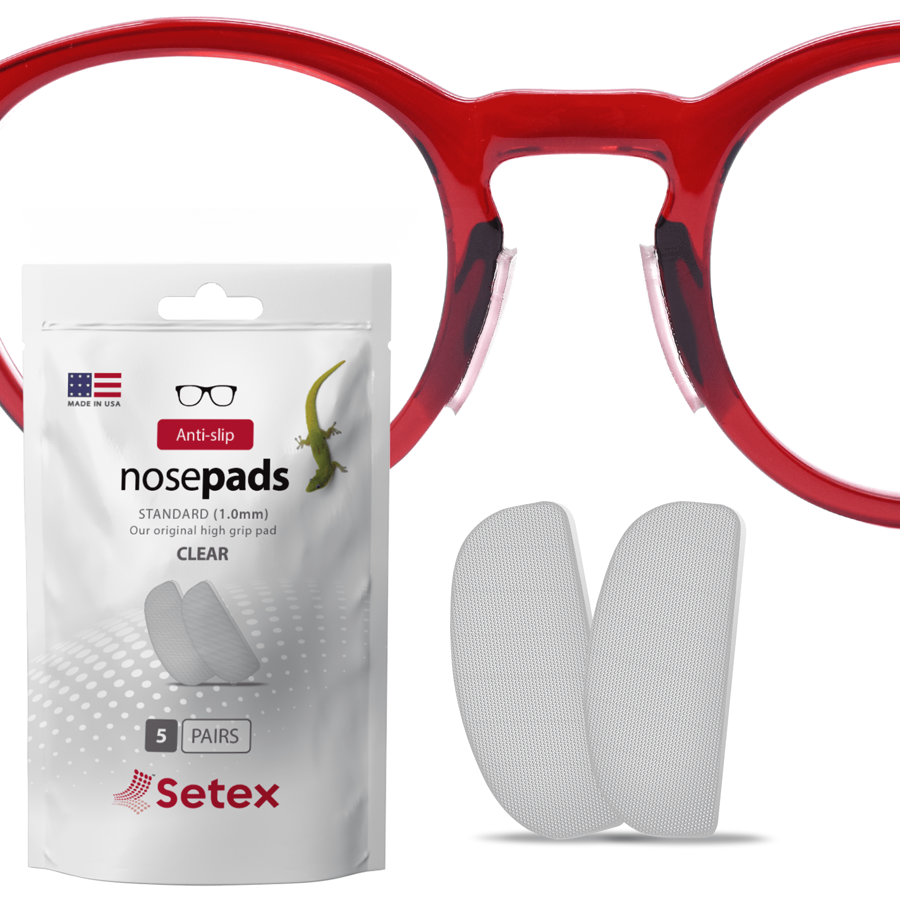 Setex Gecko Grip 1mm Anti Slip Eyeglass Nose Pads 5 Clear Pairs