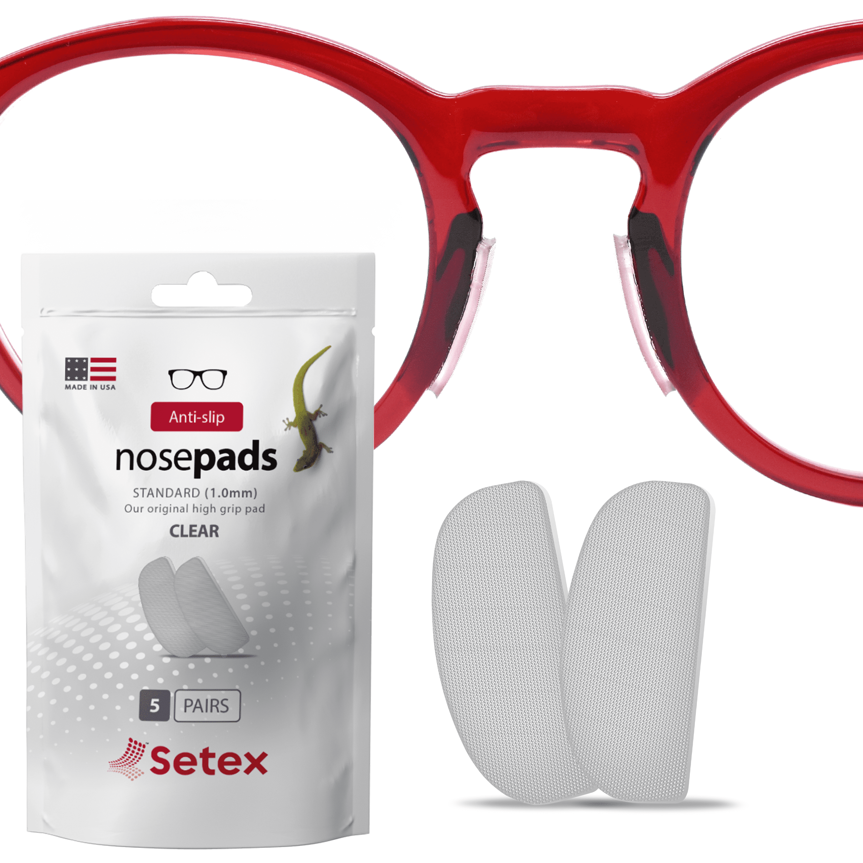 Setex Gecko Grip 1mm Anti Slip Eyeglass Nose Pads 5 Clear Pairs