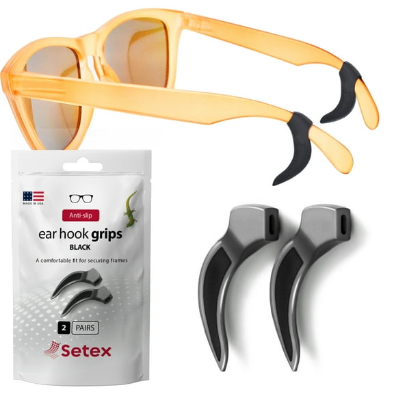 Setex Gecko Grip Eyeglass Ear Grips(2 Black Pairs), Thin, Soft, All Day Comfort, Safety Eyewear Retainers, Behind the Ear Hooks, Innovative Anti-Slip Microstructures, Works with Glasses Temples 3-10m
