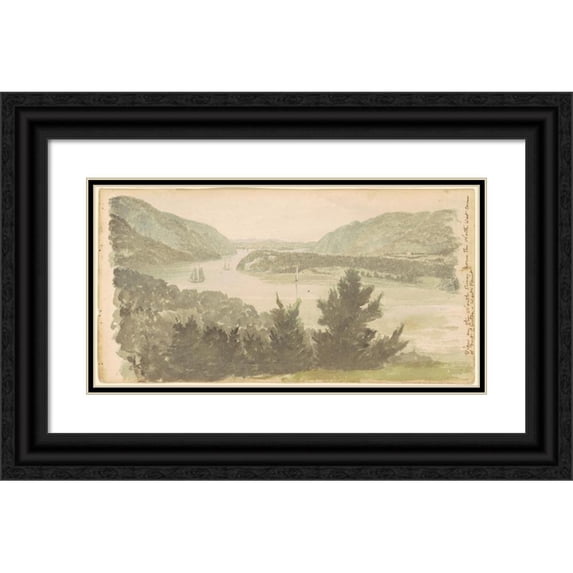 Seth Eastman 24x14 Black Ornate Framed Double Matted Museum Art Print Titled: View of the North River from the North West Corner of Fort Clinton-West Point (1837)