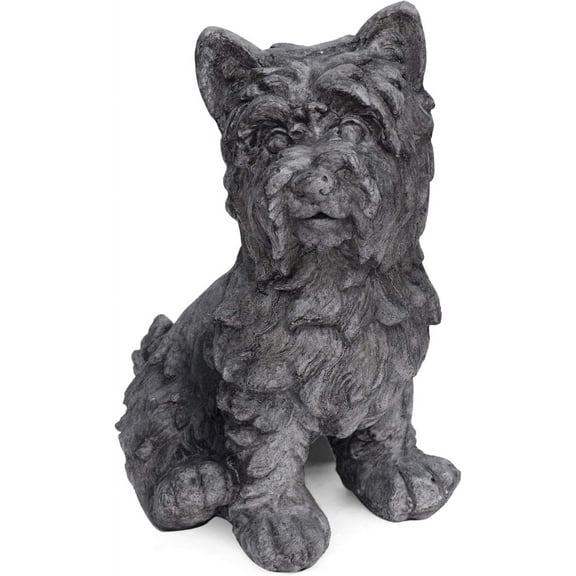 Seth Outdoor Terrier Dog Garden Statue, Antique Gray Finish