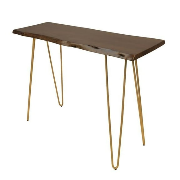 Seti Live Edge Console Table, Elm & Gold