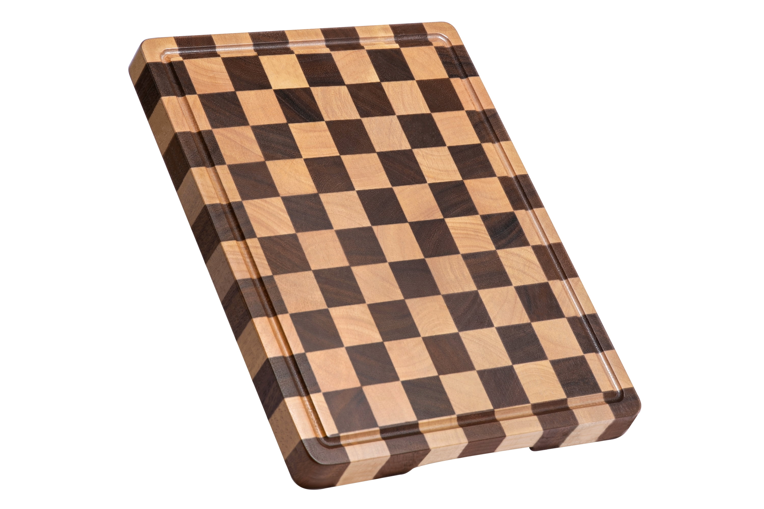 Setkolu Wooden Cutting board, End Grain Cutting Boards for Kitchen, Acacia Wood Chopping Board with Juice Groove & Handle, Butcher Block for Meat, Bread & Fruit, 14" x 11" x 0.8"