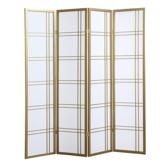 , Seto 4-Panel Room Divider Screen, Gold, Gold ,Wood+Paper , Seto 4-Panel Room Divider Screen, Gold