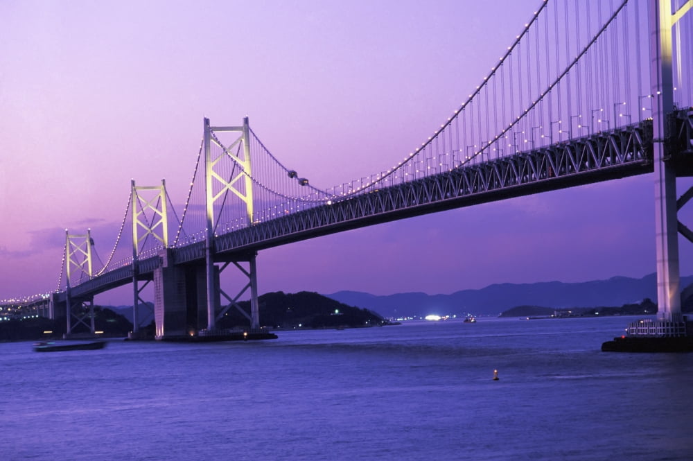 Seto Ohashi Bridge At Dusk Canvas Art - Jim Holmes Design Pics (19 x 12)