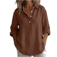 thumbnail image 1 of Setooff Cotton Linen Half Button Shirts for Women, Collar Roll Up Long Sleeve Blouse, Solid Loose Plus Size Casual Fall Tops for Women, 1 of 6
