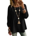 thumbnail image 1 of Setooff Cotton Linen Peplum Long Sleeve Blouses for Women, Round Neck Raglan Shirred Shirts, Solid Loose Plus Size Casual Fall Tops for Women, 1 of 8