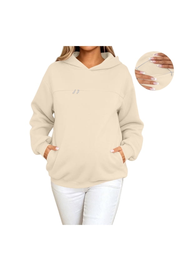 Maternity Zip Front Hooded Sweatshirts for Women, Long Sleeve Loose Pockets Hoodie, Solid Plus Size Casual Jackets for Women