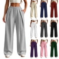 thumbnail image 1 of Setooff Solid Elastic Drawstring High Waist Womens Wide Leg Pants, Front Pleated Relaxed Straight Leg Casual Sweatpants Women Flow Pants for Women Plus Size Pants, 1 of 8