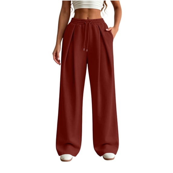 Setooff Solid Elastic Drawstring High Waist Womens Wide Leg Pants, Front Pleated Relaxed Straight Leg Casual Sweatpants Women Flow Pants for Women Plus Size Pants