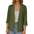 thumbnail image 1 of Setooff Solid Notched Lapel Blazer Style Womens Tops, Cotton Linen Blend 3/4 Length Sleeve Button Front Pocket Casual Trendy Womens Shirts, 1 of 7