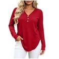 thumbnail image 1 of Setooff V Neck Decorative Button Long Sleeve Blouses for Women, Solid Loose Plus Size Casual Fall Tops for Women, 1 of 6
