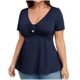 thumbnail image 1 of Setooff Womens Plus Size Summer Outfits, V Neck Peplum Shirts for Women, Plus Size Tops Oversized Tshirts for Women, Front Button Ruched Short Sleeve Blouse Multiple Solid Colors, 1 of 6
