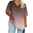thumbnail image 1 of Setooff Womens Plus Size Tops, Ombre Gradient V Neck Short Sleeve Shirts for Women, Plus Size Summer Tops Oversized Tshirts for Plus Size Summer Outfits, 1 of 4