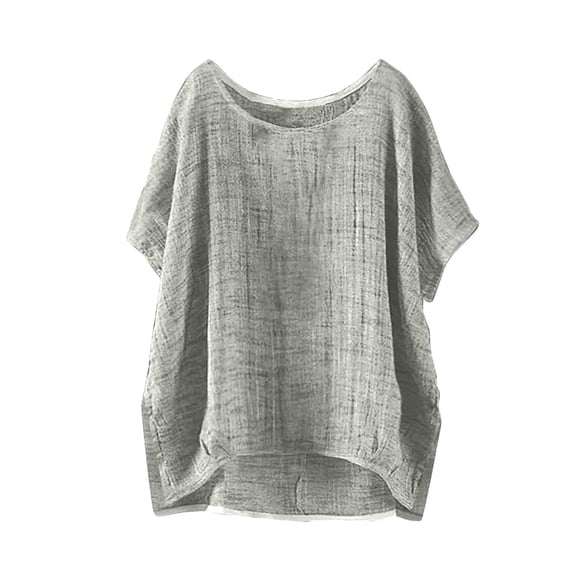 Setooff Womens Plus Size Tops Summer Outfits, Side Slit Loose Blouse, Solid Batwing Sleeve Oversized Shirts for Women