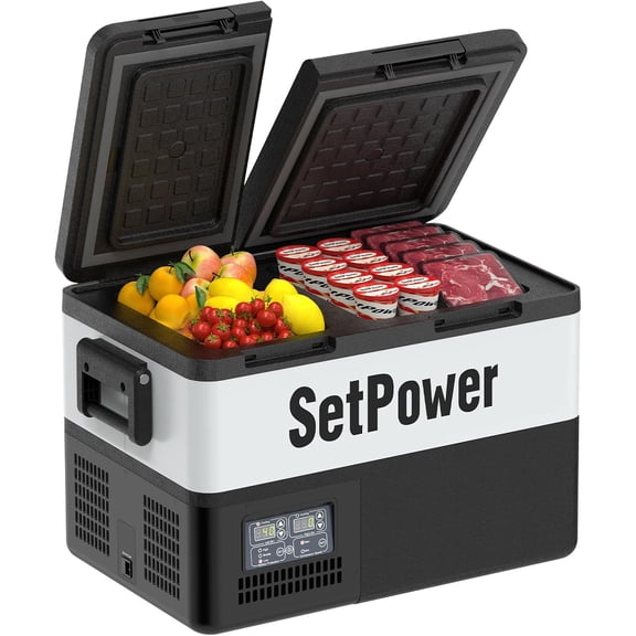 Setpower PT35 Dual Zone 12V Refrigerator, 35L Split Compartment Design, ECO/MAX Modes, Interior LED Light, Silent Operation for Vehicle & Household Use