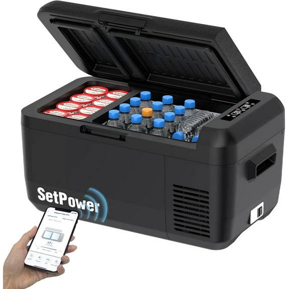 Setpower RF30 Electric Cooler 12V Car Refrigerator With APP Control,32QT(30L) Dual Zone 12 Volt Fridge Freezer, Portable Refrigerator Plug in Cooler for Car,Camping,Vehicles,RV,SUV,Truck,Travel