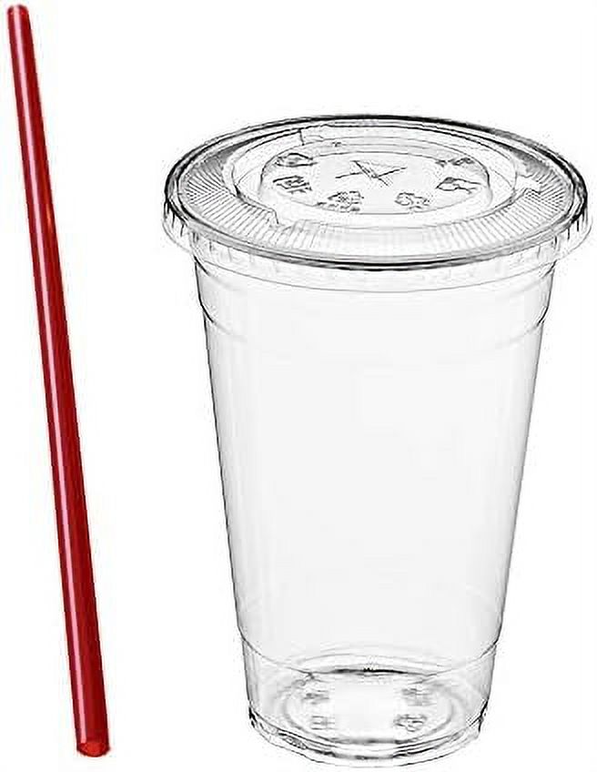 Sets) 20 Oz Clear Plastic Cups With Lids And FREE Straws, Disposable